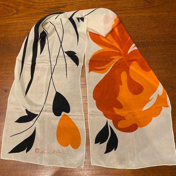 Vintage Anne Klein Rolled Edge Silk Scarf Flower